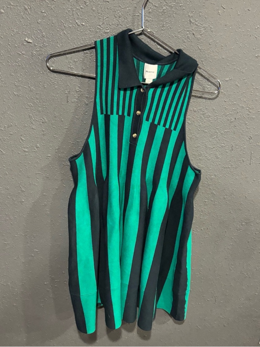 Maeve Black and Green Striped Sleeveless Polo Dress